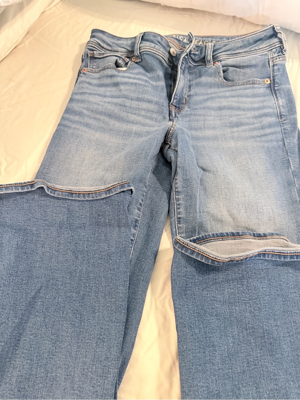 American Eagle Outfitters Light Blue Straight-Leg Distressed Jeans